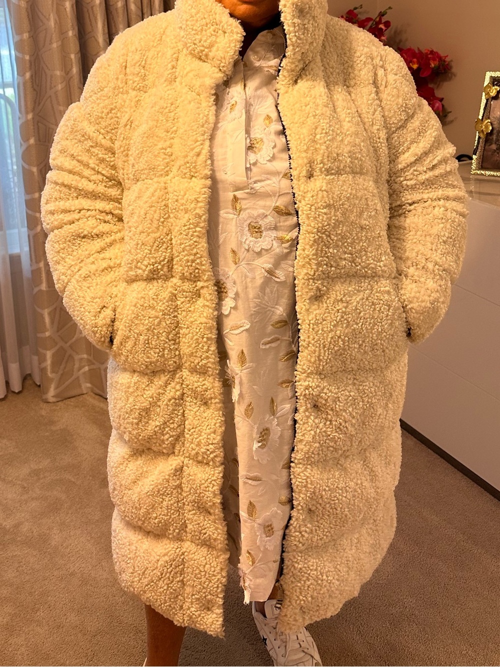 Moncler Cream Teddy Coat for Women